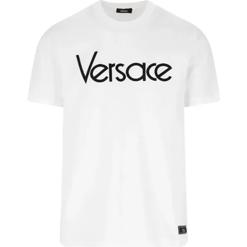 Weißes Logo Baumwoll T-Shirt - Versace - Modalova
