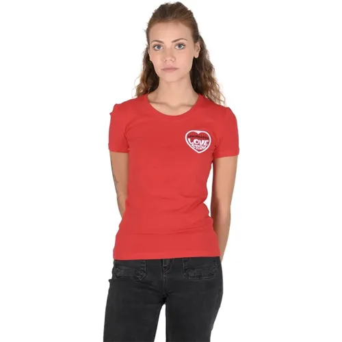 Rotes Baumwollmischung Tee , Damen, Größe: S - Love Moschino - Modalova