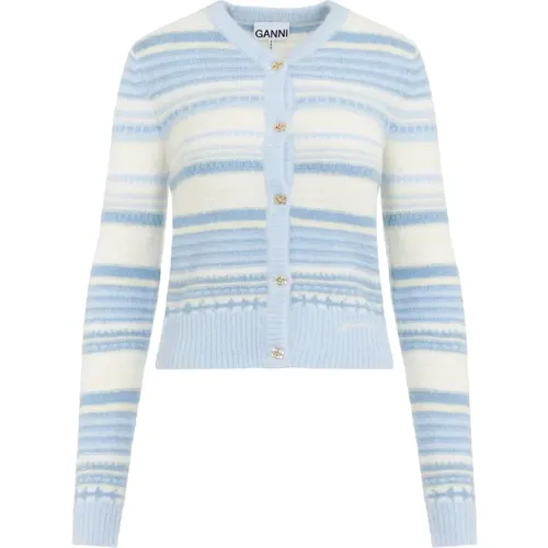 Blue Striped Wool Cardigan , female, Sizes: XS, S - Ganni - Modalova