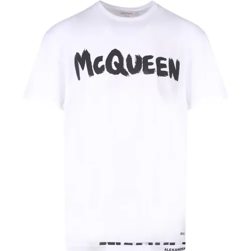 Cotton T-Shirt with McQueen Graffiti Print , male, Sizes: S, M, L, XL - alexander mcqueen - Modalova