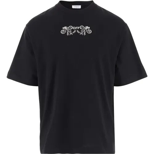 Schwarzes Baumwoll-T-Shirt mit Besticktem Logo - Off White - Modalova