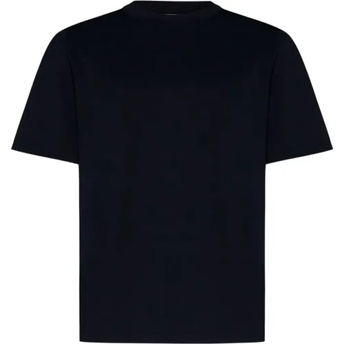 Blauer Baumwoll-Jersey Rundhalsausschnitt T-shirt - BRUNELLO CUCINELLI - Modalova