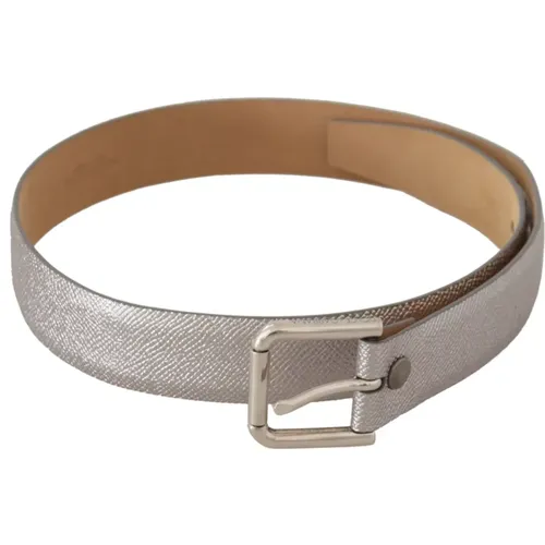 Silver Leather Belt with Engraved Buckle , female, Sizes: 65 CM - Dolce & Gabbana - Modalova