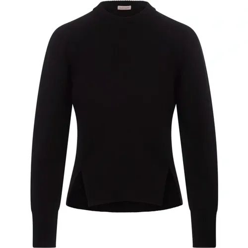 Schwarzer Woll-Kaschmir-Pullover mit Rippendetail - alexander mcqueen - Modalova