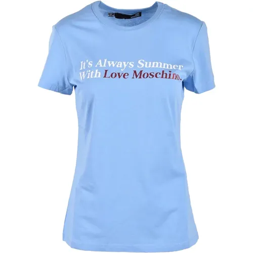 Hellblaues T-Shirt für Frauen , Damen, Größe: L - Love Moschino - Modalova