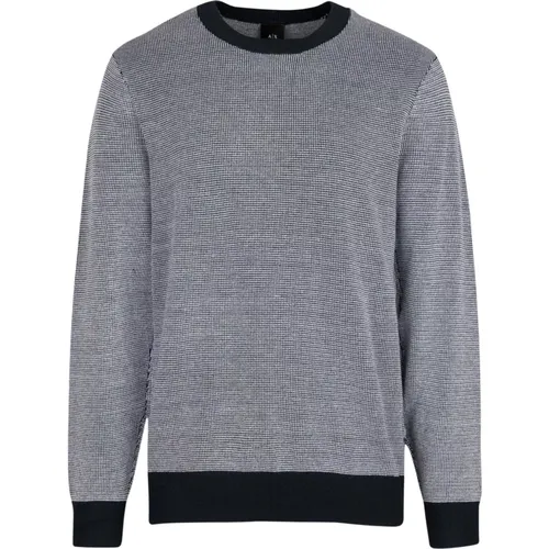 Blaue Sweaters mit U Giro Microfantasia , Herren, Größe: XL - Armani Exchange - Modalova