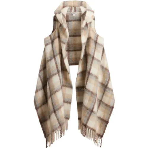 Creme Check Alpaka Mohair Schal Cape - Woolrich - Modalova