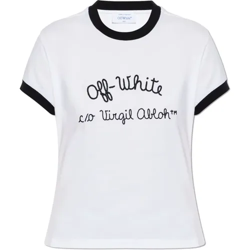 Off , T-Shirt mit Logo , Damen, Größe: L - Off White - Modalova