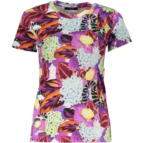 Gemustertes T-Shirt mit weitem Ausschnitt , Damen, Größe: XS - Cavalli Class - Modalova