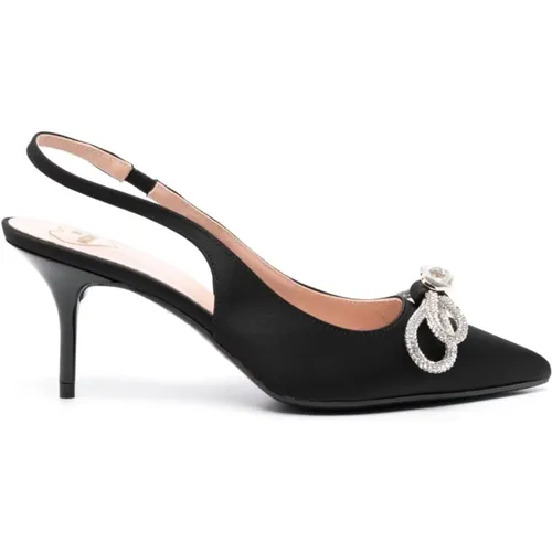 Schwarze Satin Slingback Schuhe mit Kristallschleife - Love Moschino - Modalova