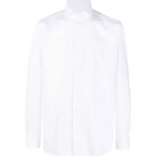 Weiße Baumwollhemd mit Spreizkragen , Herren, Größe: L - Borrelli - Modalova