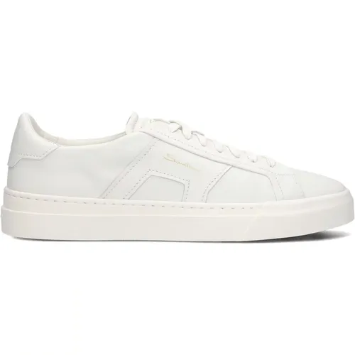 Weiße Leder Low Top Sneakers , Herren, Größe: 44 EU - Santoni - Modalova