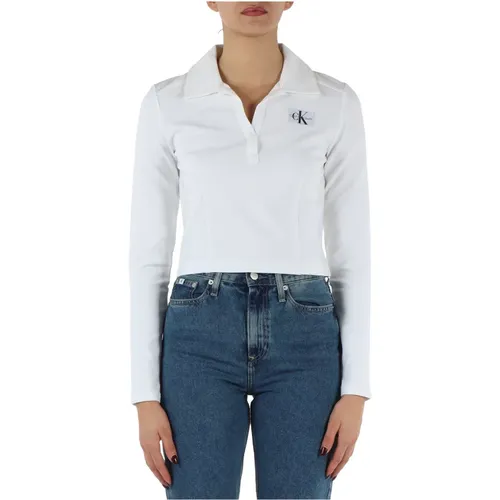 Logo Patch V-Neck Polo in Viscose Blend , female, Sizes: L, M - Calvin Klein Jeans - Modalova