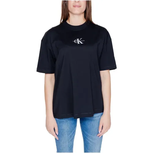 Schwarzes Einfaches Kurzarm T-Shirt für Frauen , Damen, Größe: L - Calvin Klein Jeans - Modalova