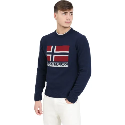 Norwegischer Flaggenpullover Silvretta Blau , Herren, Größe: L - Napapijri - Modalova