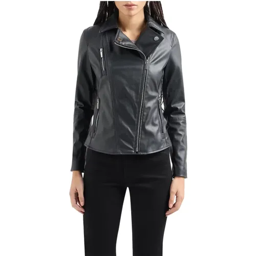 Schwarze Kunstlederjacke Damen , Damen, Größe: M - Armani Exchange - Modalova