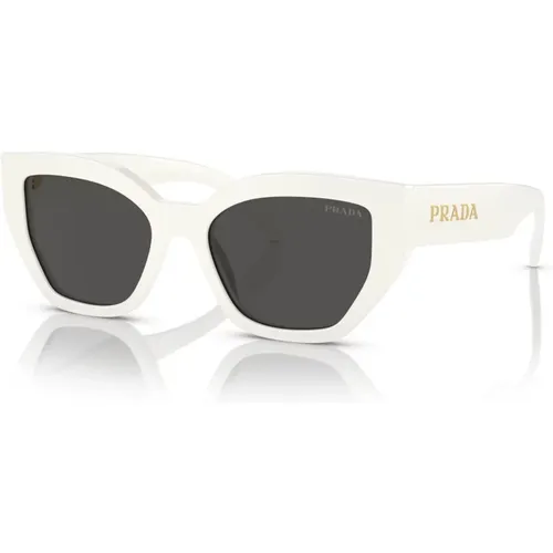 Weiße/Dunkelgraue Sonnenbrille , Damen, Größe: 53 MM - Prada - Modalova