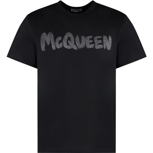 Geripptes Baumwoll-Crew-Neck T-Shirt , Herren, Größe: L - alexander mcqueen - Modalova