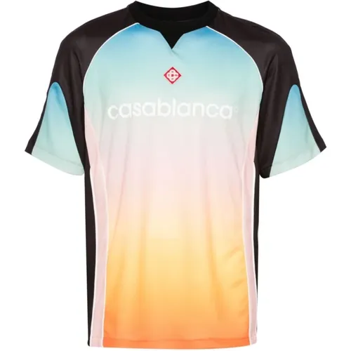 Multicolored Gradient Football Mesh T-shirt , male, Sizes: M, XL, S, L - Casablanca - Modalova