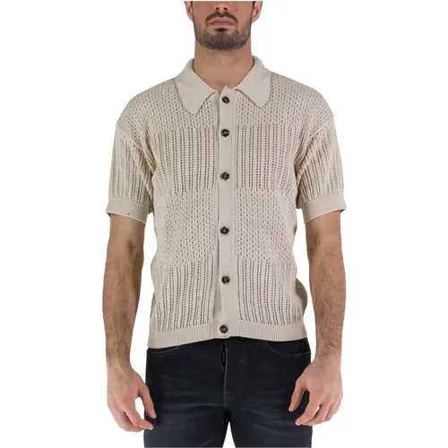 Mens Crochet Cotton Shirt , male, Sizes: M - Covert - Modalova
