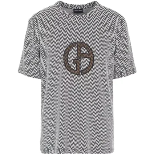 Jersey Jacquard Chevron T-Shirt , Herren, Größe: M - Giorgio Armani - Modalova