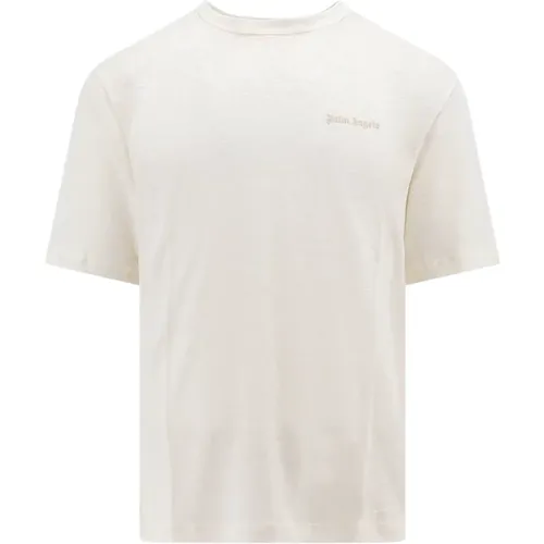 Weißes Leinen Crew-neck T-Shirt - Palm Angels - Modalova