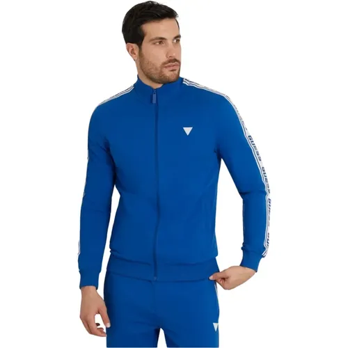 Stretch Baumwoll Reißverschluss Sweatshirt - Blau , Damen, Größe: L - Guess - Modalova