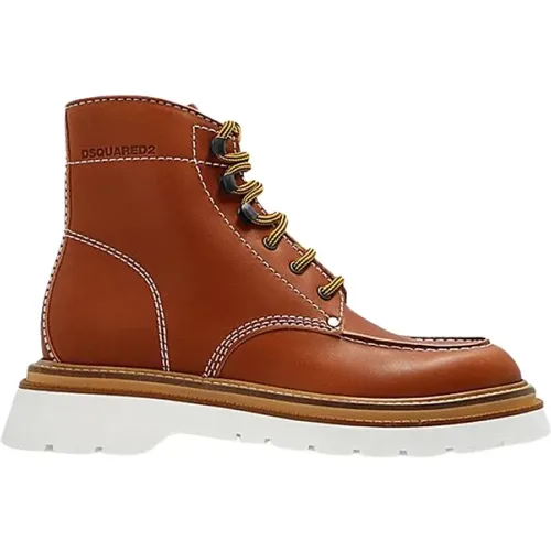 Camel Leather High Lace-up Boots , male, Sizes: 6 UK, 8 UK, 10 UK, 7 UK, 9 UK - Dsquared2 - Modalova