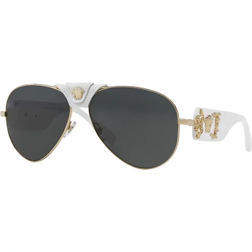 Gold Weiß/Dunkelgrau Sonnenbrille,Gold Schwarz/Dunkelgrau Sonnenbrille - Versace - Modalova