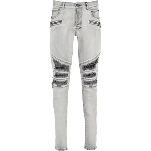 Ausgeblichene Slim-Fit-Jeans aus Kunstleder - Balmain - Modalova