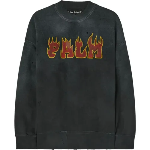 Schwarzer Flammen Logo Sweatshirt - Palm Angels - Modalova