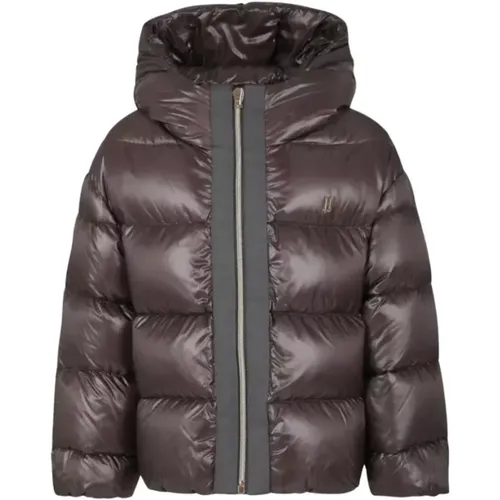 Kinder Klassische Kapuzenjacke Braun,Kinder Steppjacke Blau Pulver,Kinder Klassische Kapuzen Steppjacke,Leichte Beige Daunenjacke mit Logo - Herno - Modalova