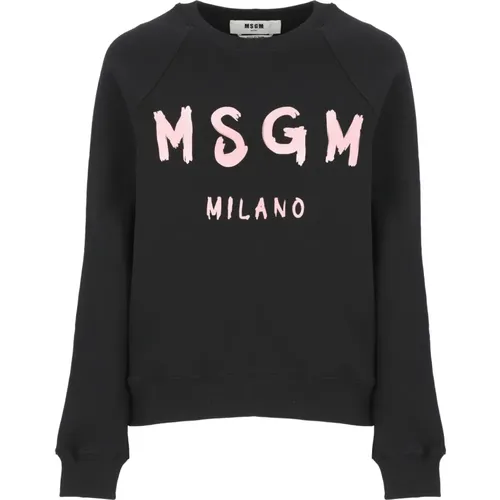 Cotton Sweatshirt with Logo , female, Sizes: L, S - Msgm - Modalova