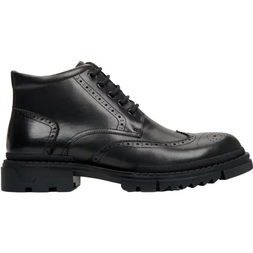 Herren Schwarze Leder Schnürstiefeletten Er00112248 - Estro - Modalova