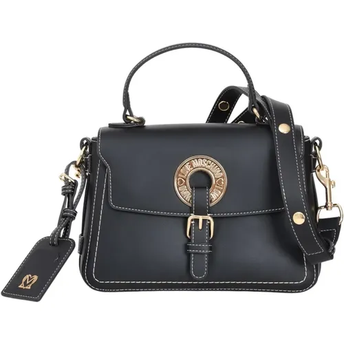 Schwarze Schultertasche mit Logo-Plakette - Love Moschino - Modalova