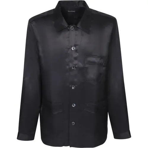 Schwarzes Seidenhemd mit Bowlingkragen - Tom Ford - Modalova