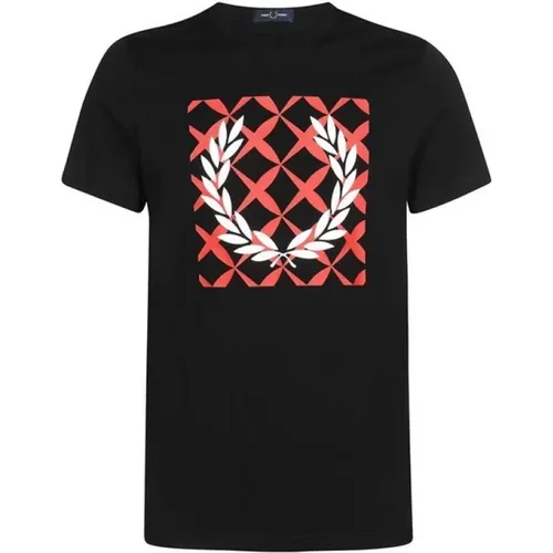 Schwarzes Kreuzstich Bedrucktes T-Shirt , Herren, Größe: L - Fred Perry - Modalova