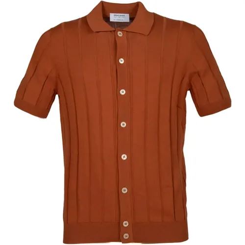 Rust Ribbed Cotton Bowling Shirt , male, Sizes: 3XL, 2XL, XL, 4XL - Gran Sasso - Modalova