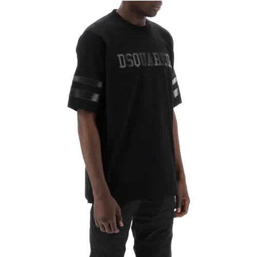 T-Shirt mit Kunstledereinsätzen , Herren, Größe: 2XL - Dsquared2 - Modalova