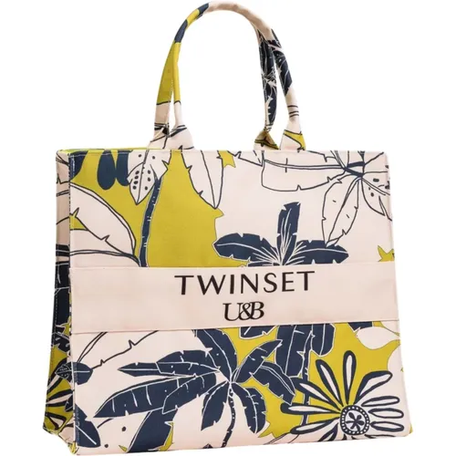 Exotic Yellow Floral Canvas Shopper Bag , female, Sizes: ONE SIZE - Twinset - Modalova
