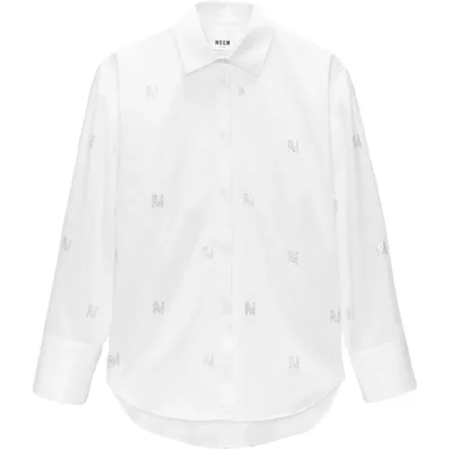 Logo-Print Kristallverziertes Weißes Hemd , Damen, Größe: 2XS - Msgm - Modalova