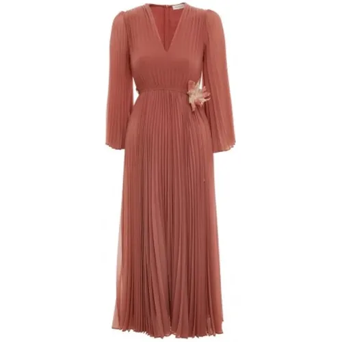 Terracotta Midi Dress with Sunray Pleats and Flared Sleeves , female, Sizes: L - Zimmermann - Modalova