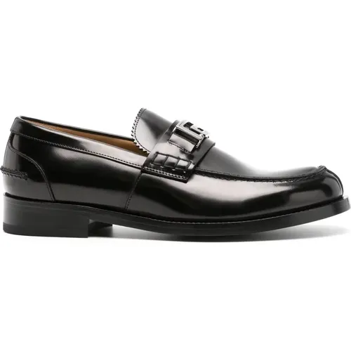 Schwarze flache Schuhe mit Greca-Hardware , Herren, Größe: 42 EU - Versace - Modalova