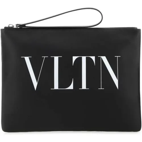 Logo Print Clutch Schwarz Weiß Leder - Valentino Garavani - Modalova