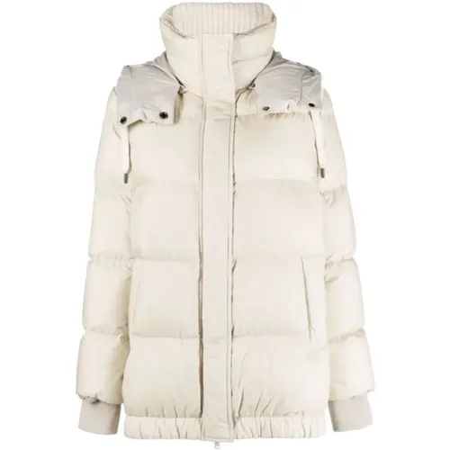 Hooded Padded Jacket with Knitted Panels , female, Sizes: S - BRUNELLO CUCINELLI - Modalova