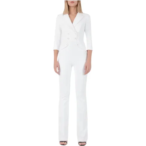 Double-breasted jumpsuit in stretch crepe , female, Sizes: M, 2XL - Elisabetta Franchi - Modalova