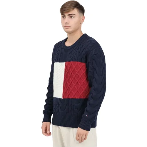 Farbblock Rundhals Pullover , Herren, Größe: L - Tommy Hilfiger - Modalova