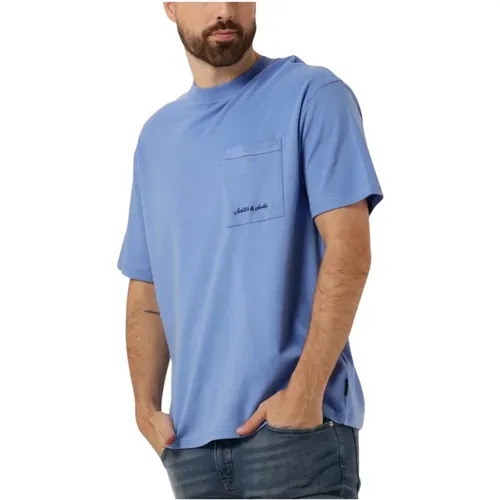 Blaues Baumwolltaschen T-Shirt , Herren, Größe: M - Scotch & Soda - Modalova