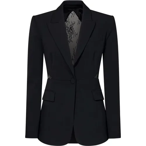 Schwarze Einreiher-Jacke mit floralem Spitzen-Einsatz , Damen, Größe: S - pinko - Modalova