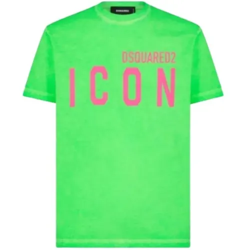 Fluorescent Tee-shirt with Iconic Logo , male, Sizes: L, XL, M - Dsquared2 - Modalova